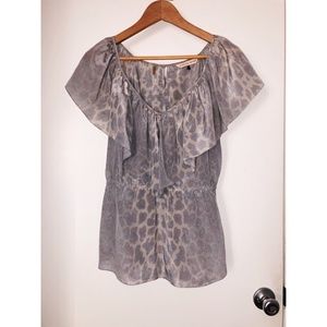REBECCA TAYLOR Silvery Blue Leopard Silk Blouse 12